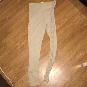 Nude lace up leggings